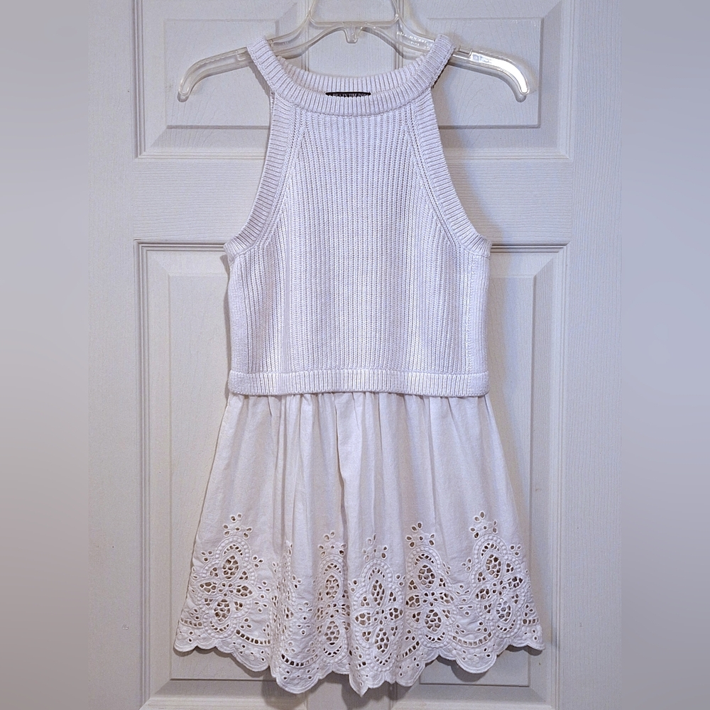 'A Pea in the Pod' white maternity dress, sleeveless, knit & lace Sz. M